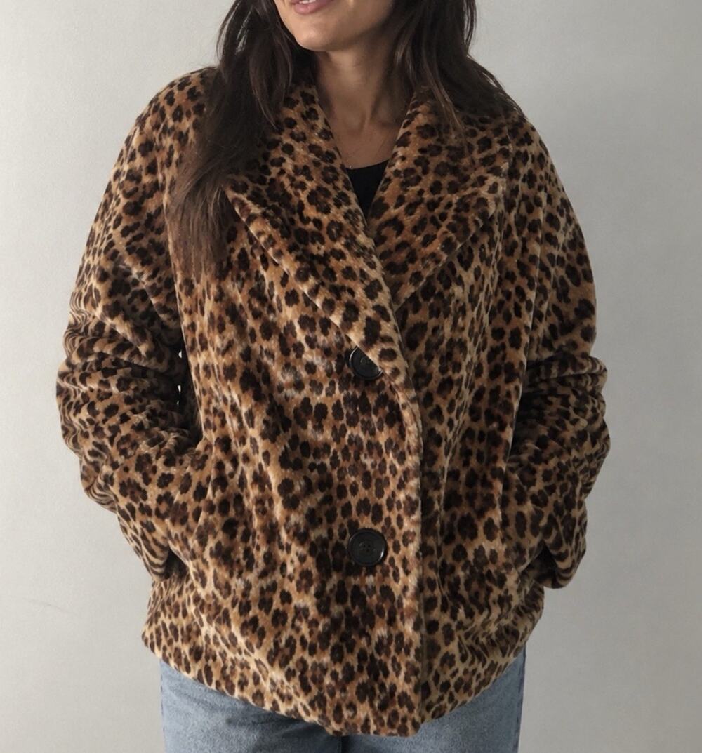 Vintage 1960s Fairmoor Somali Leopard Faux Fur Swing Jacket Coat Medium